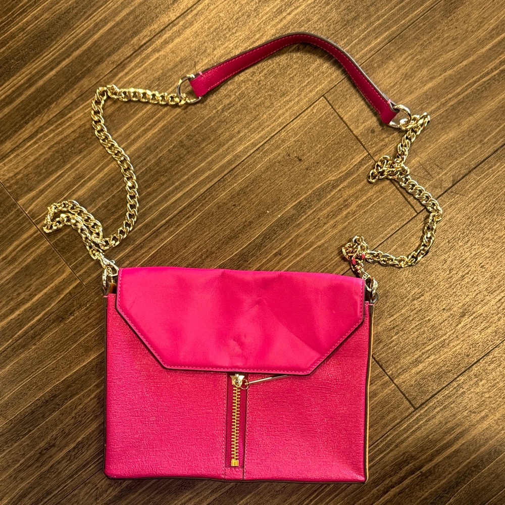Pour La Victoire Fuchsia Crossbody Bag with Gold Chain